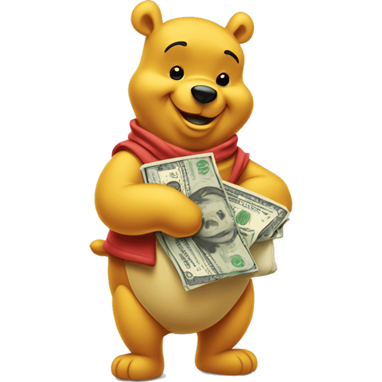 Winnie the Pooh holding a bag of cash emoji