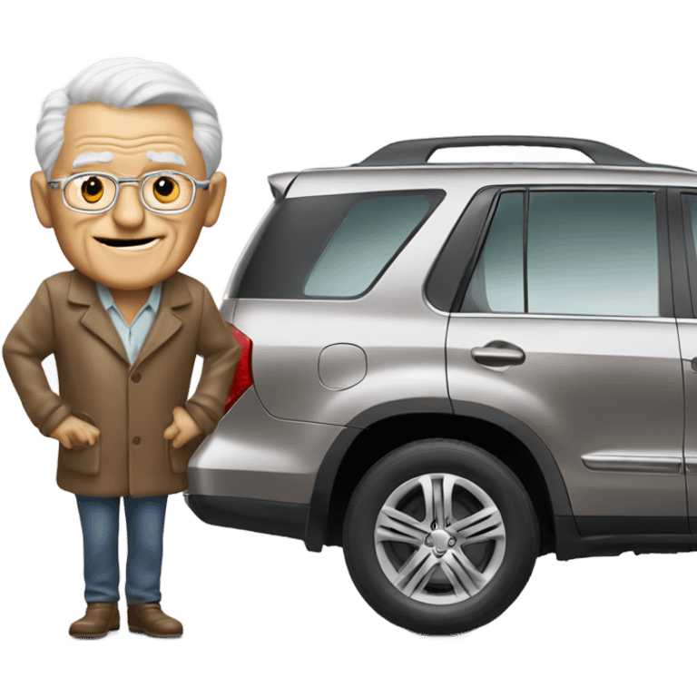 An old man driving next to a super model in a Honda pilot emoji