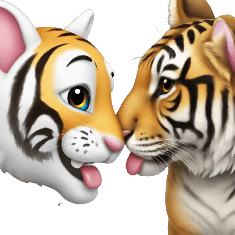 bunny is kissing a tiger emoji