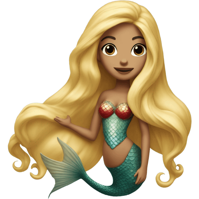 Mermaid with red tail and blonde hair pretty and detailed emoji