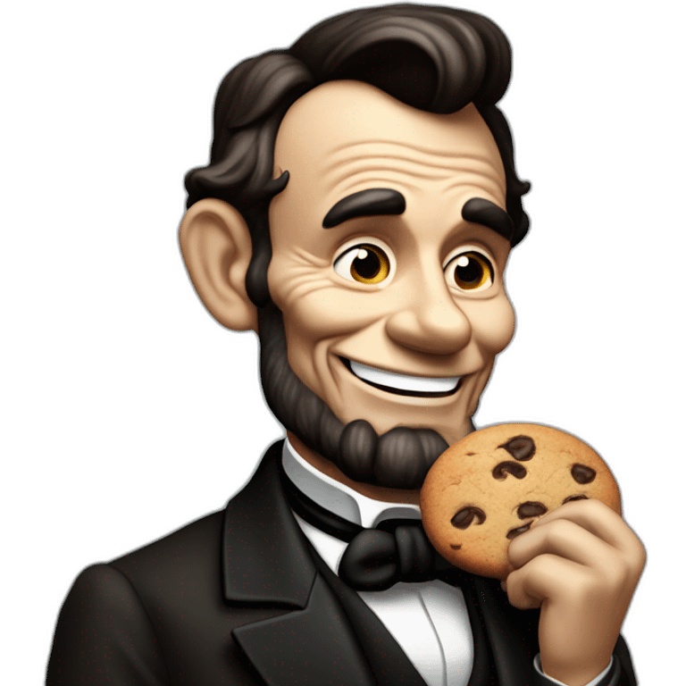 Abraham Lincoln giggling while he eats a chocolate chip cookie  emoji