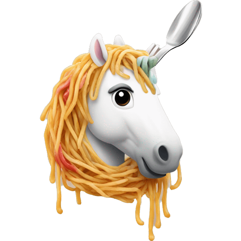 Unicorn in the shape of spaghetti riding a spoon rainbow emoji