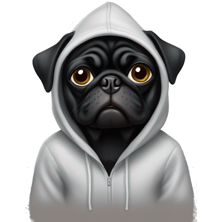 Black pug wearing a hoodie emoji