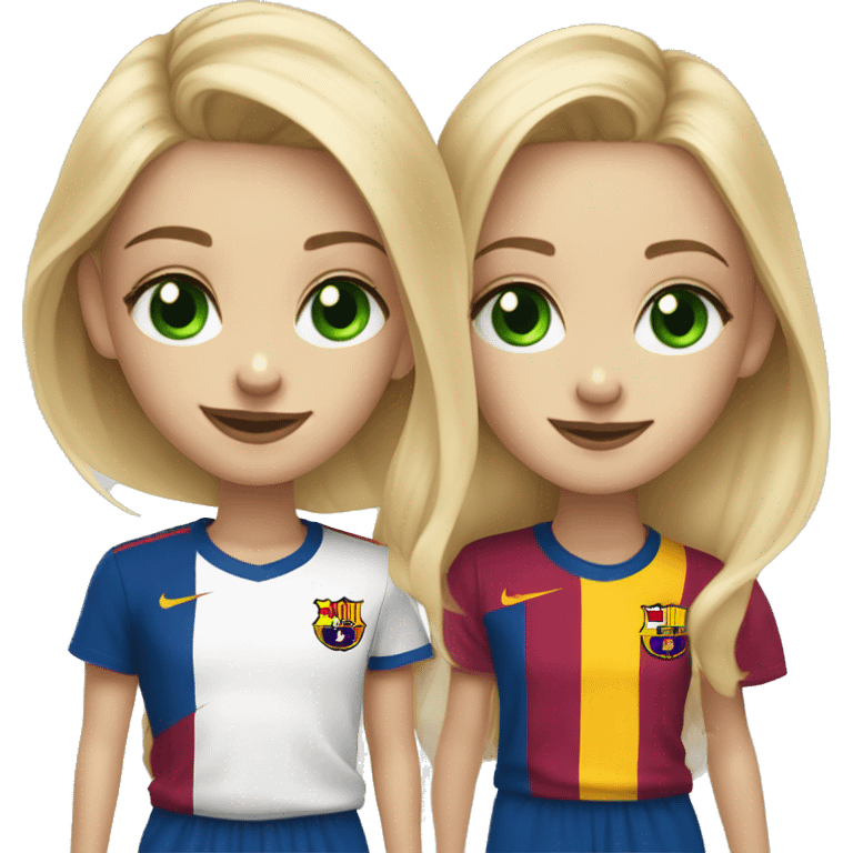 two blonde friends one has green eye in fc barcelona T-shirt emoji