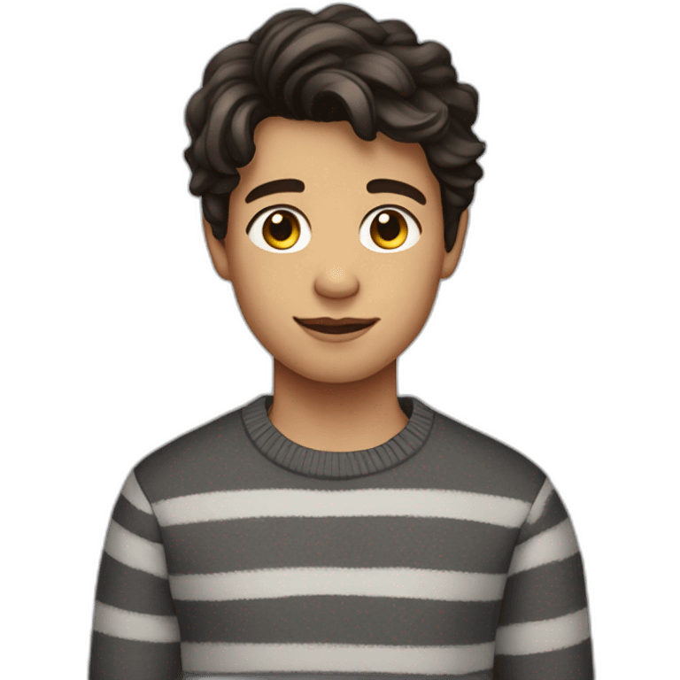 teenager boy dark brown wavy hair and dark gray striped sweater emoji