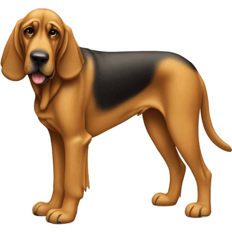 A bloodhound dog standing on all fours, with a white flag attached to its tail. emoji