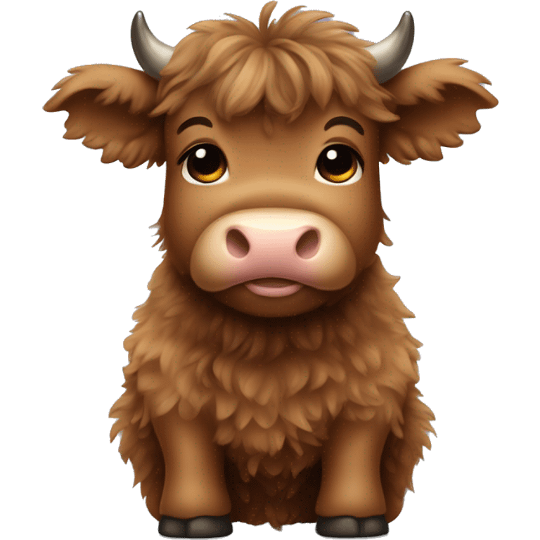 brown fluffy baby scottish cow with a small bow on head emoji