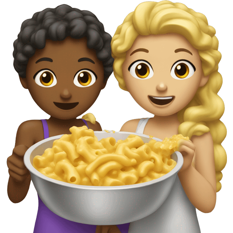 two girls eating mac and cheese emoji