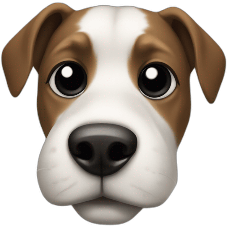 Dog small black button eyes And button nose. White with black tip small floppy ears emoji