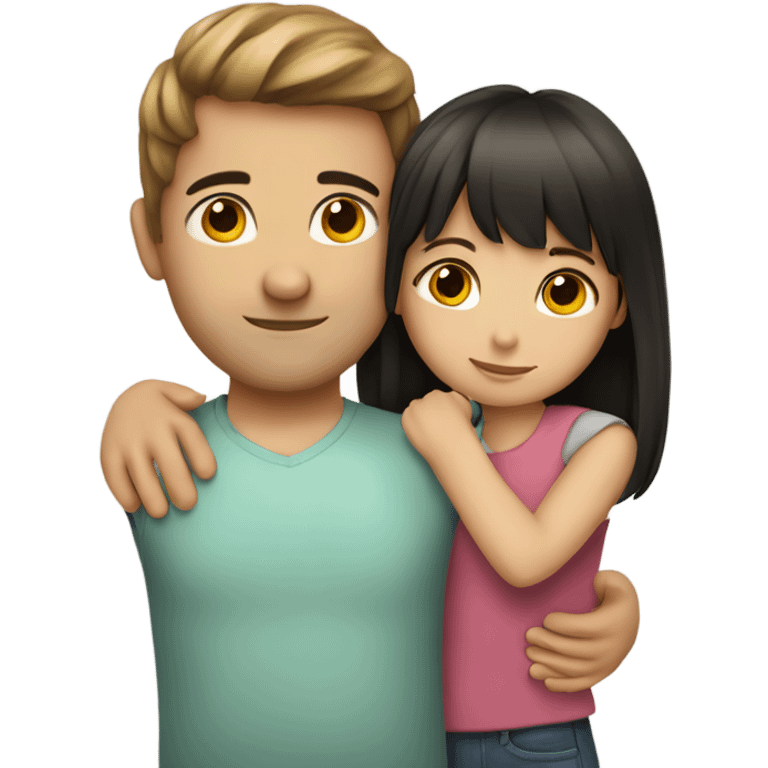 hug with a girl brunette with bangs portrait emoji