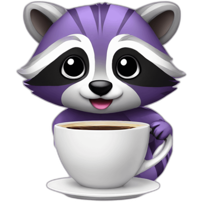 Cute violet raccoon drinking coffee emoji