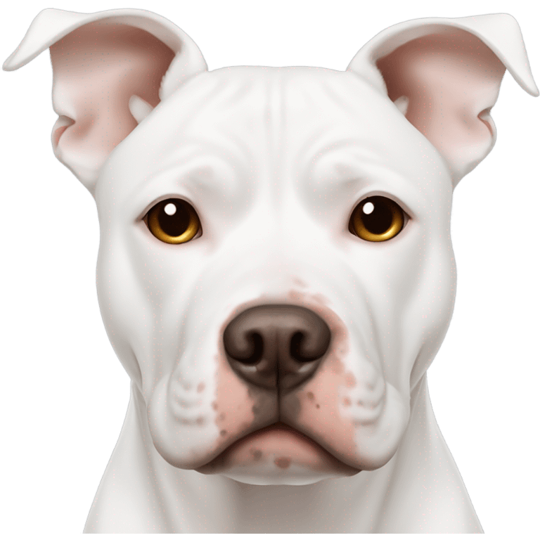 White pitbull with brown spot on eye and one brown ear emoji