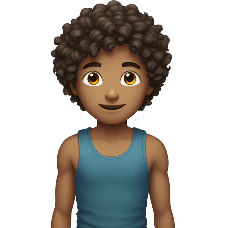 Boy with curly hair, dark brown eyes, wearing tank top emoji