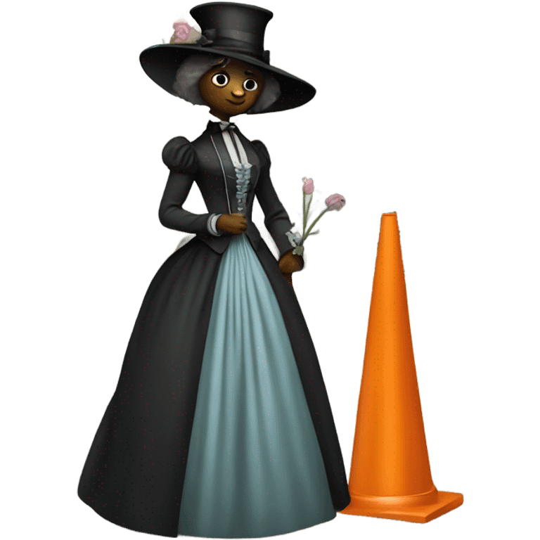 galora in Victorian dress elegant, full body, holding "big traffic cone" emoji