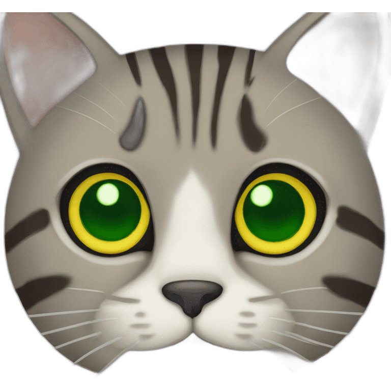 Brown Grey stripes cat with Green yellow eyes emoji