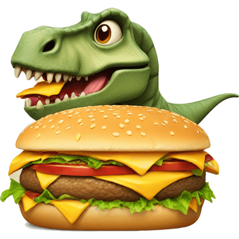 Dinosaur eating a burger emoji