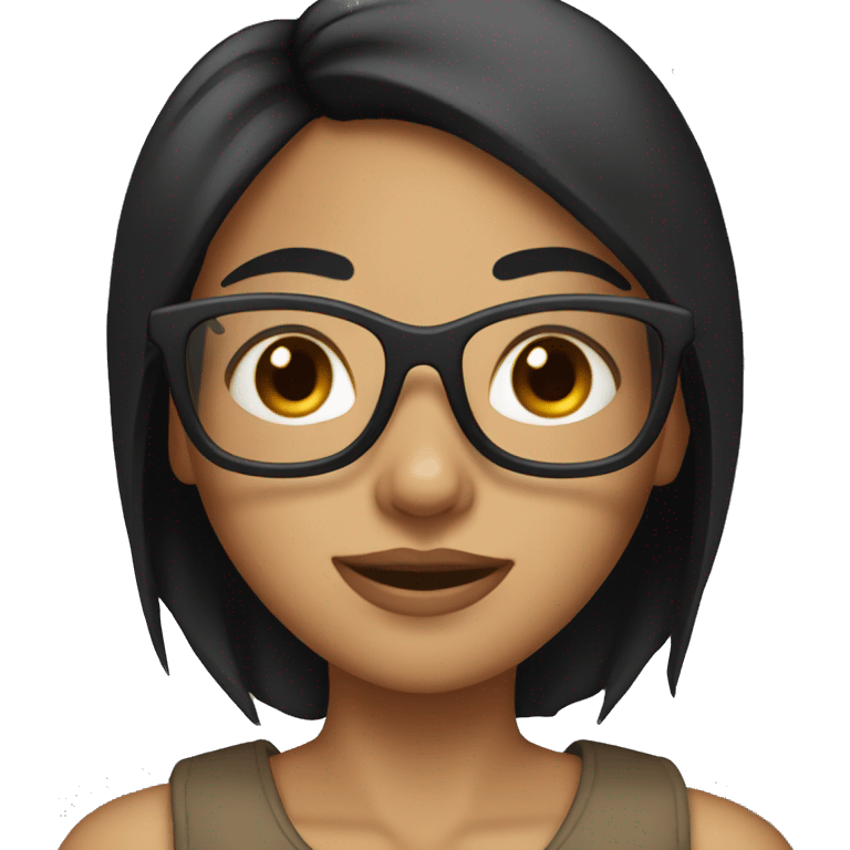 Tan girl with straight black hair and brown eyes with glasses emoji