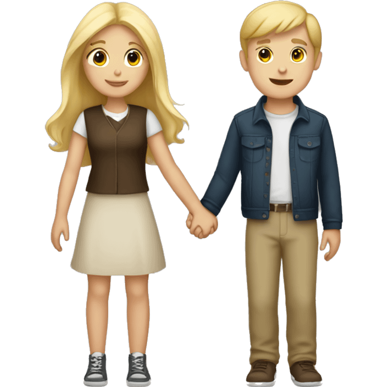 Blonde girl and brunette boy holding hands emoji