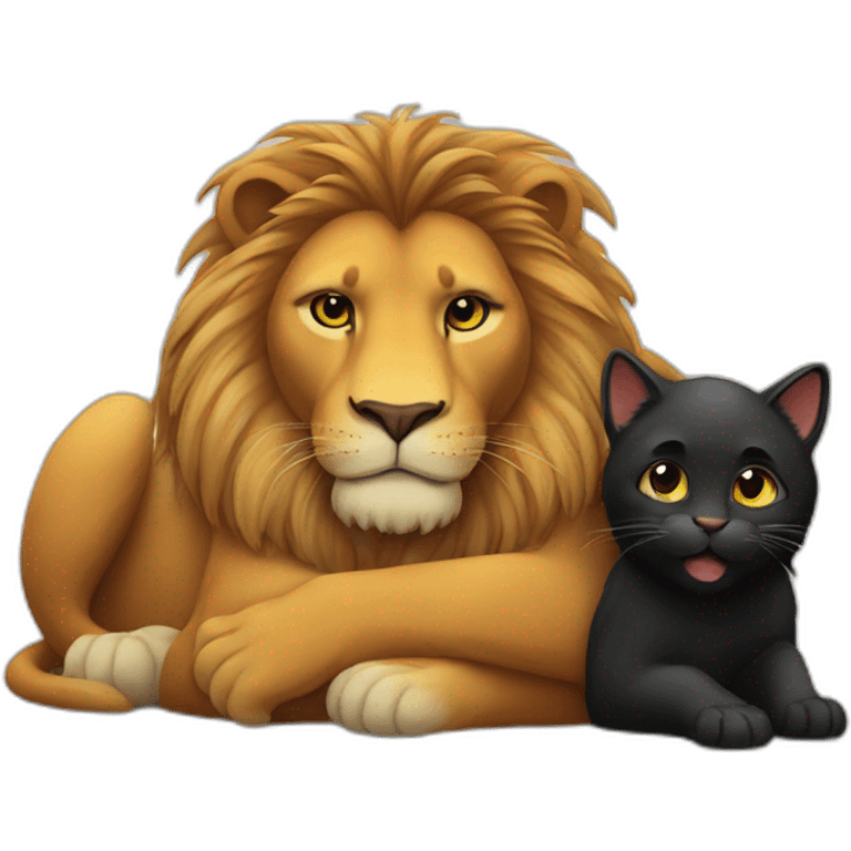 Big Lion Hugging small black Cat emoji