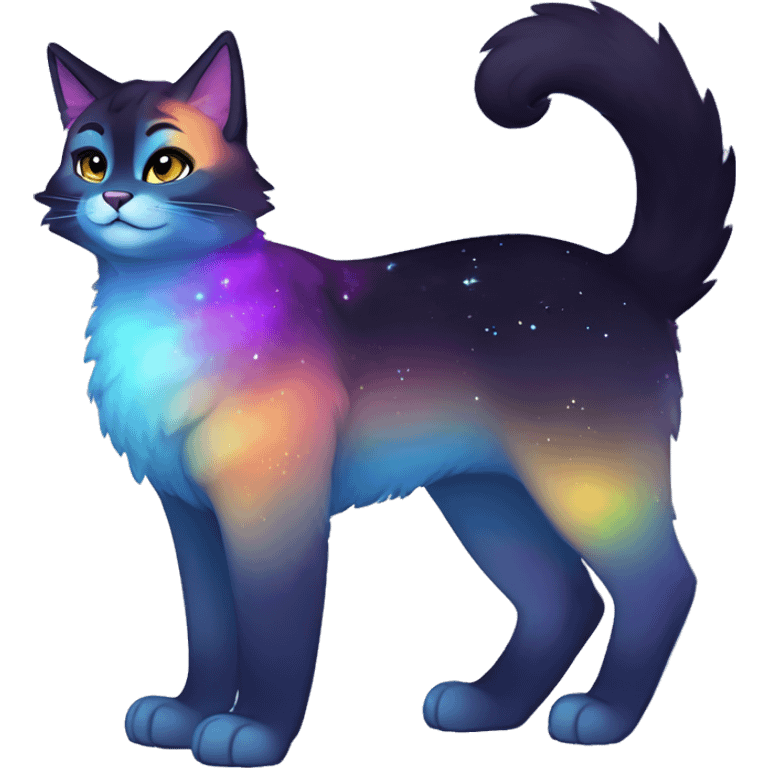 Colorful gradient-Sparkle-cat-nebula-fursona anthropomorphic furry full body emoji