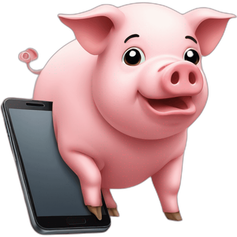 pig looking at smartphone emoji