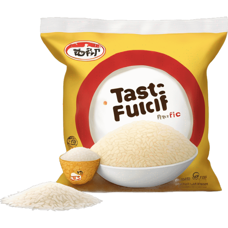 A bag of rice with a bowl of fluffy white rice in the center. The packaging is brown and white with red accents, featuring the bold 'Tastic' logo and promoting 'whiter and fluffier' long-grain parboiled rice. emoji