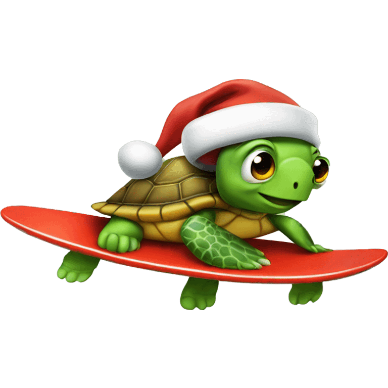 Turtle with a Santa hat surfboarding emoji