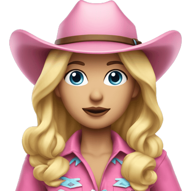 Blonde cowgirl, waist up, blue eyes, pink outfit and hat emoji