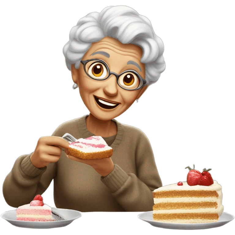 old lady person eating cake emoji