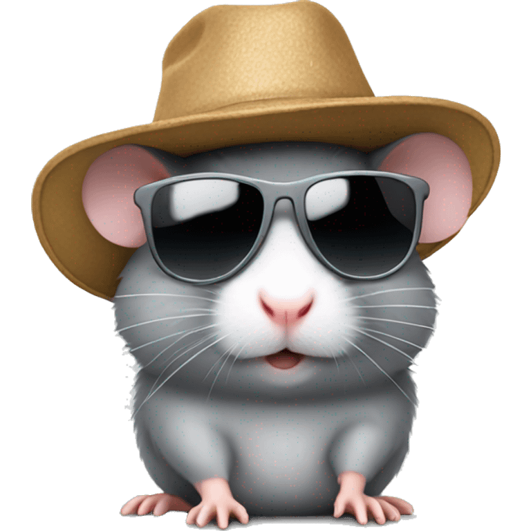 Grey Hamster with sunglasses and hat emoji