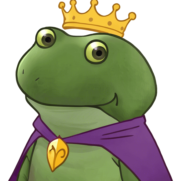 bufo the king wearing a purple cape and gold crown emoji