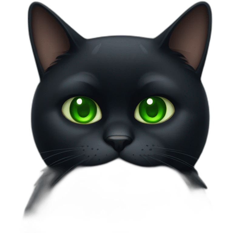 grumpy fat black cat with green eyes emoji