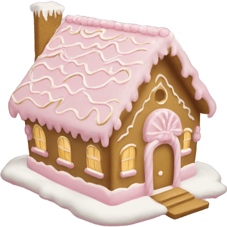 light pink and gold and white gingerbread house emoji