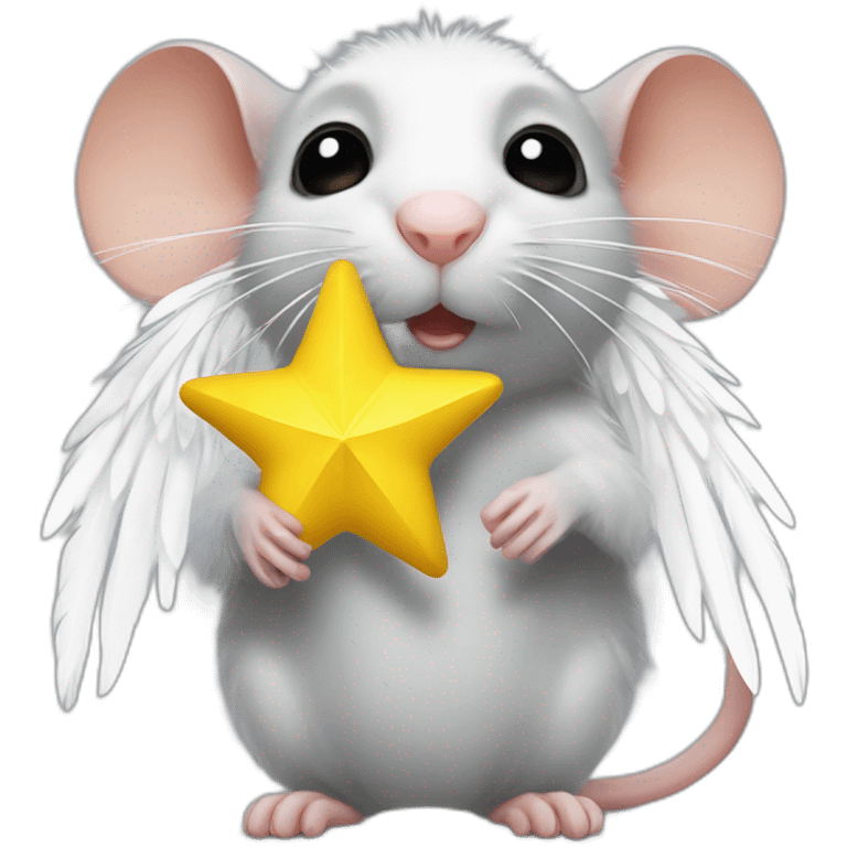 rat with white feather wings who is holding a yellow star emoji