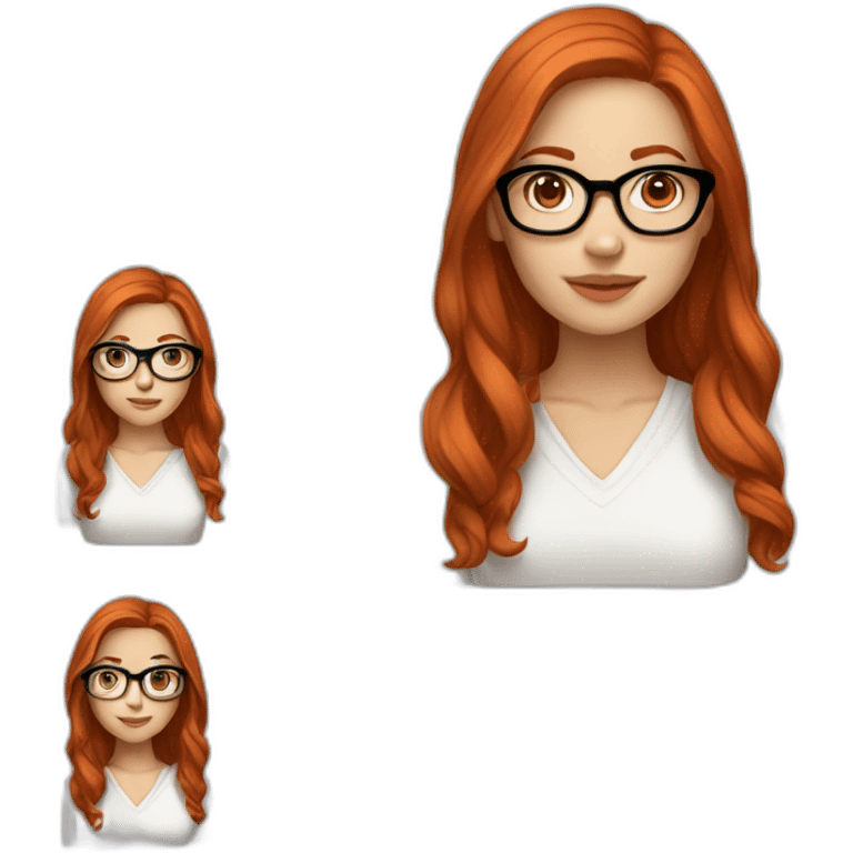 White-girl-with-long-hair-red-head-eyes-brown-wearing-glasses-blouse-white emoji