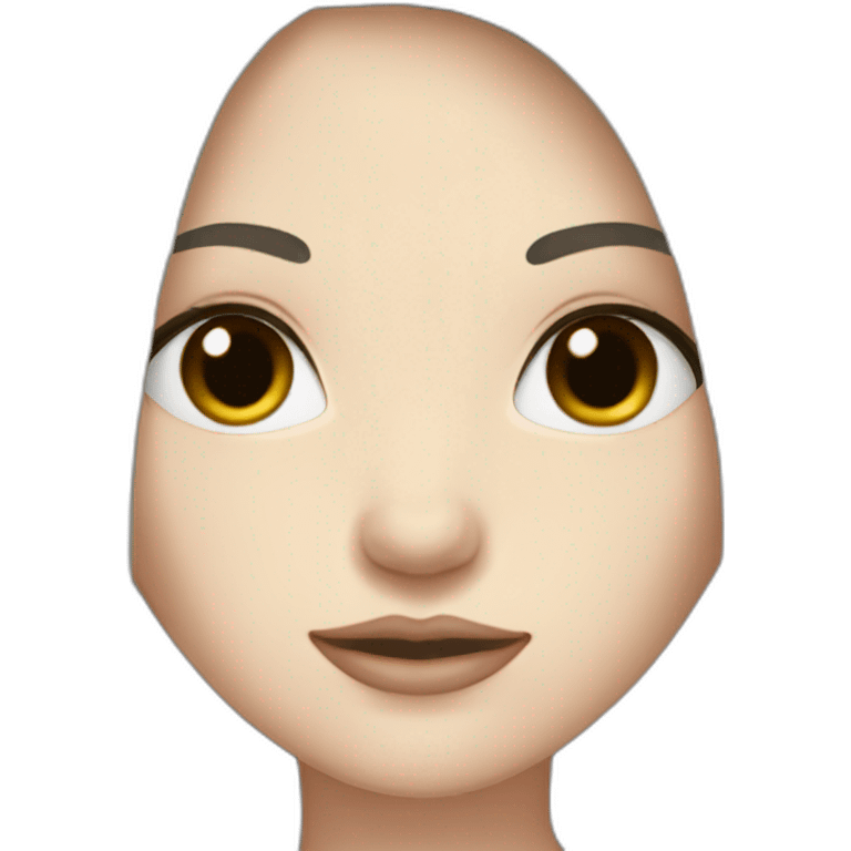 Woman, pale skin, dark straight hair, big black eyes emoji