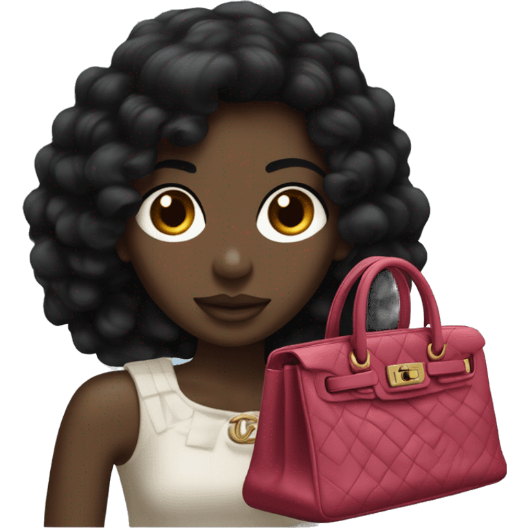 Black hair chanel dark skin Girl with Birkin bag emoji