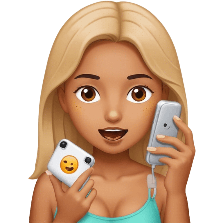 Girl eating phone emoji