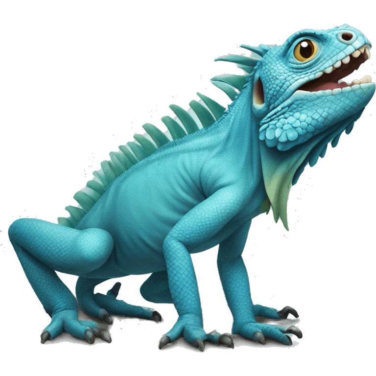 realistic crawling excited blue iguana  emoji