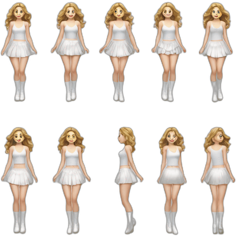 hyperrealistic-full-body-caucasian-curvy-beauty-jumping-small white-skirt-white knickers under skirt white socks back-and-front-views emoji