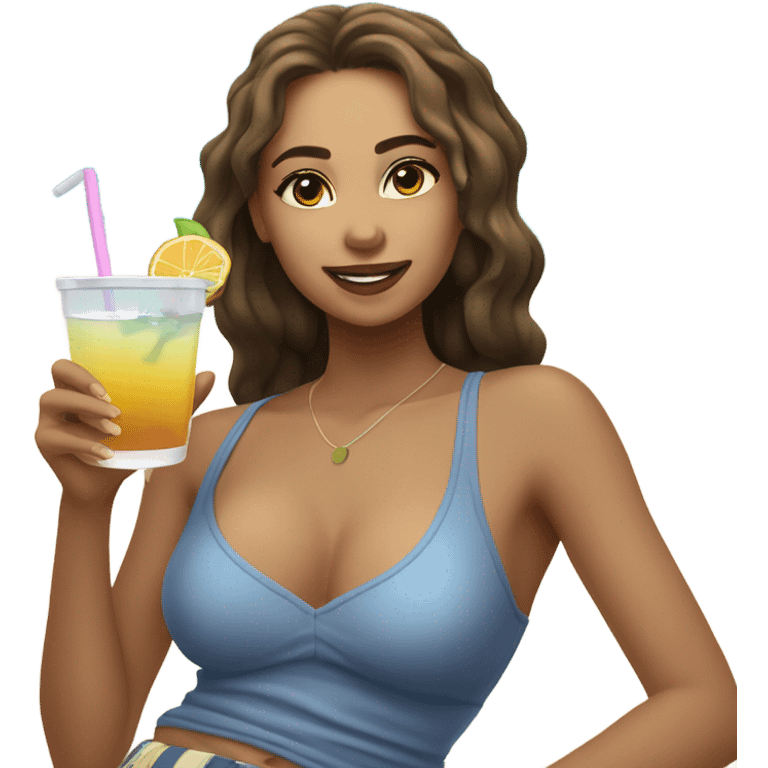 Light skinned Girls laying at the beach with a drink in her hand emoji