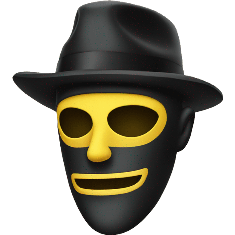 man in a black hat with a black mask on a yellow face emoji