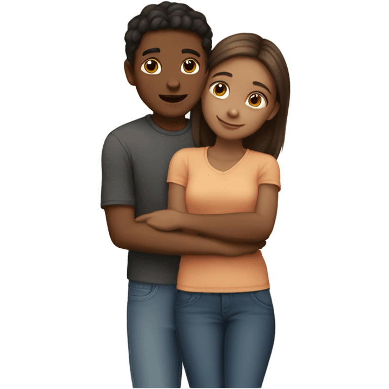 Girl mid tone skin color and boy mid tone skin color hugging emoji