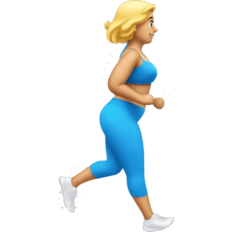 running bigger woman a blue sportbra on a treadmill from the side, with treadmill emoji