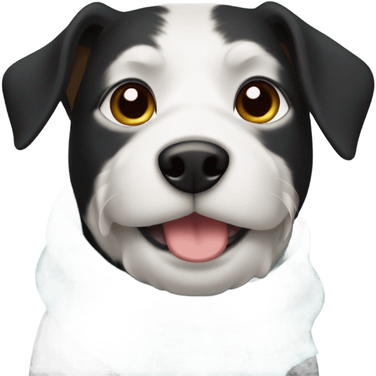 black dog with white chest wearing a scarf emoji