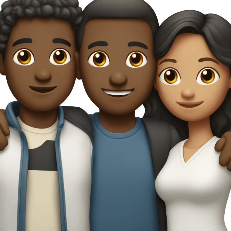 Familia de tres personas, un niño con el pelo negro y blanco emoji