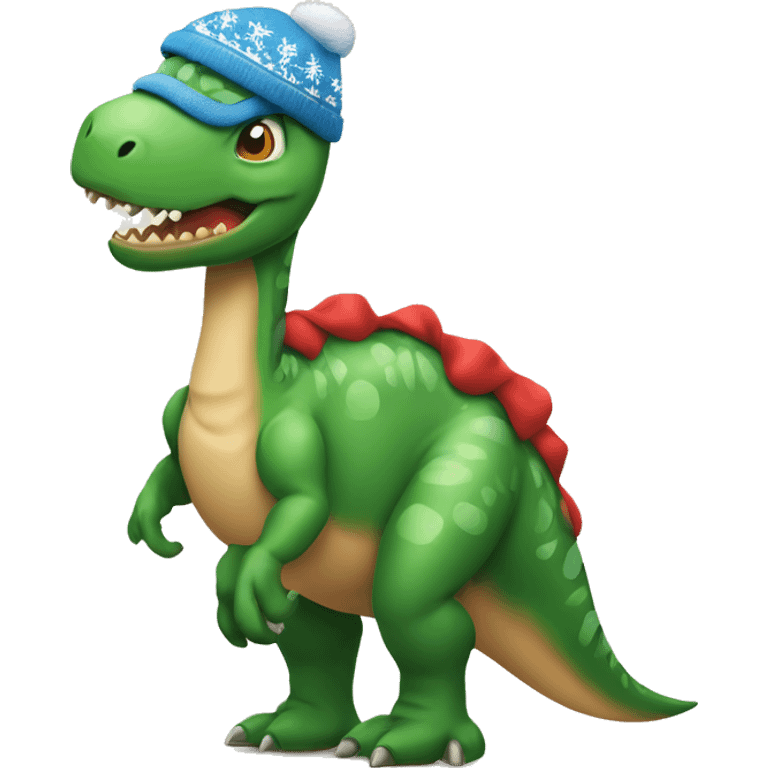 un dinosaurio con un gorro de navidad emoji