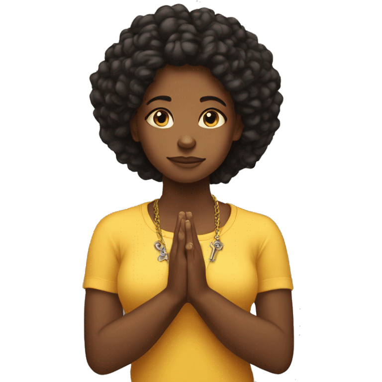 Young Black woman praying with cross necklace in hands emoji