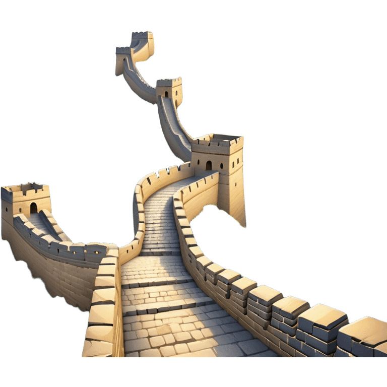 Cinematic Realistic Great Wall of China Landmark Emoji, depicted with ancient stone pathways winding over rugged mountains, watchtowers punctuating the misty landscape, and soft golden sunlight casting dramatic shadows. emoji