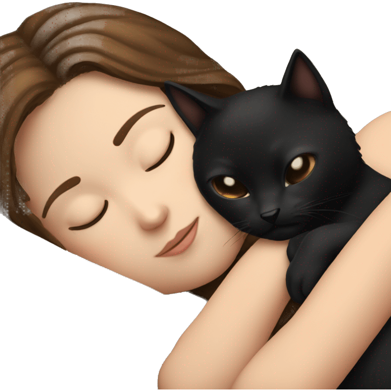 Brown hair girl sleeping with black cat emoji